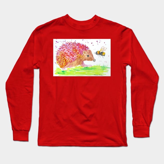 Cute Pink hedgehog and Bee Long Sleeve T-Shirt by Casimirasquirkyart